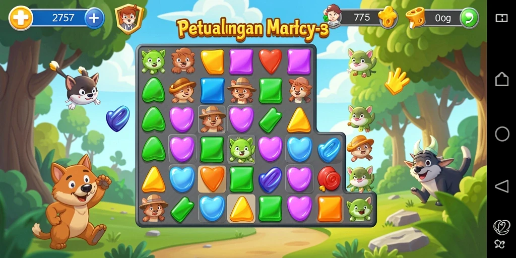 Tampak permainan yang seru dengan grafis menarik dan gameplay match-3.