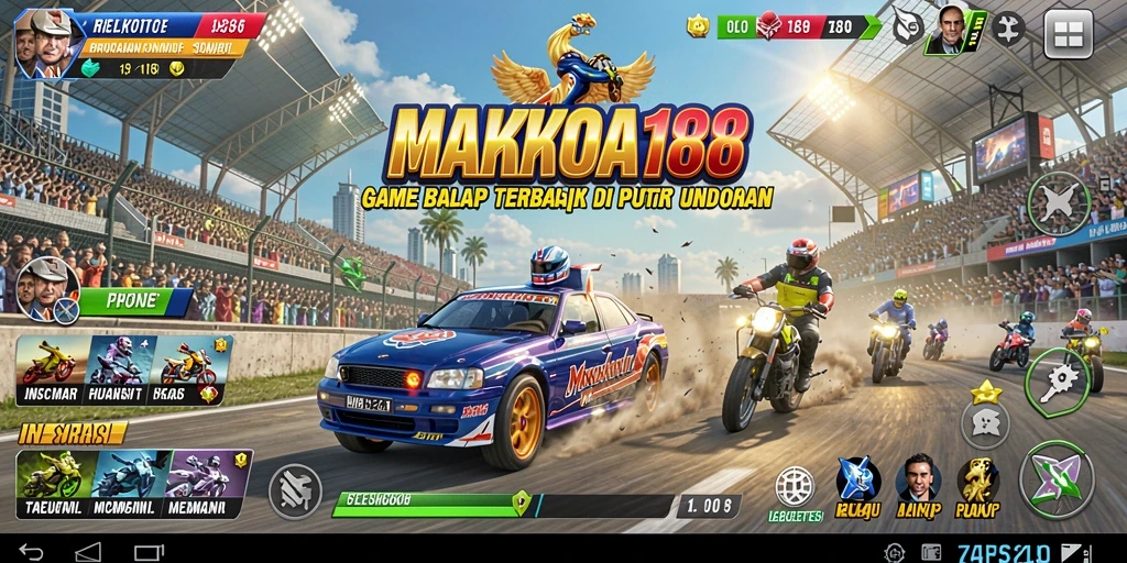 Gameplay seru dan menantang di MAHKOTA188 dengan mobil balap kencang.