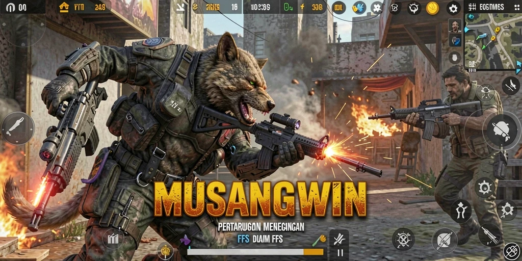 Tampilan gameplay seru dalam MUSANGWIN, beraksi penuh ketegangan.