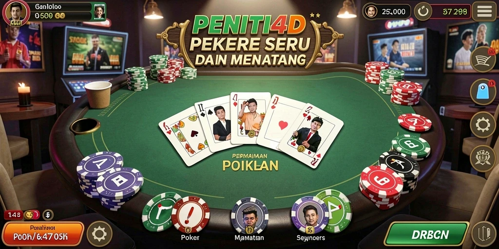 Tampilan gameplay seru dalam aplikasi PENITI4D saat bermain poker.