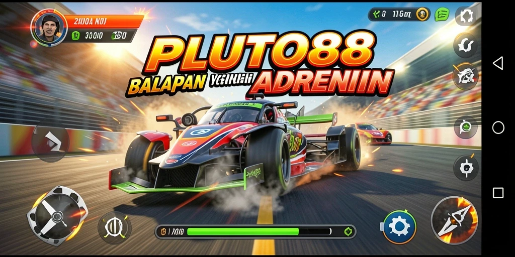 Tampilan gameplay balapan yang mendebarkan di PLUTO88.