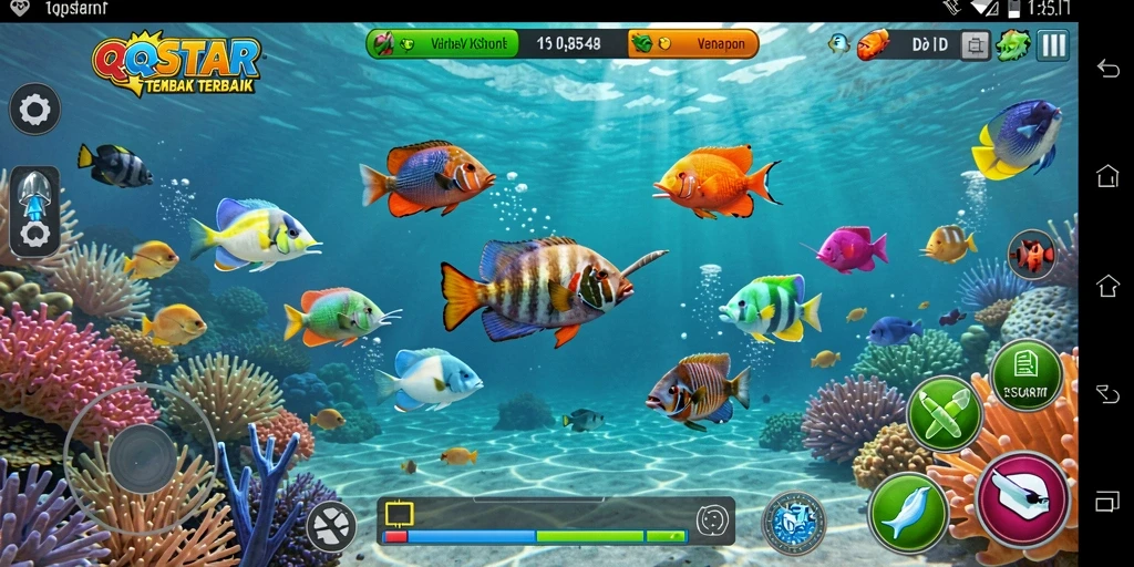 Tampilan gameplay seru di QQSTAR dengan aksi tembak ikan.