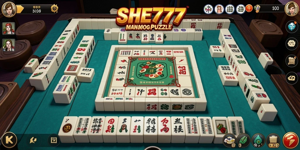 Screenshot utama SHE777 menampilkan aksi seru permainan Mahjong.