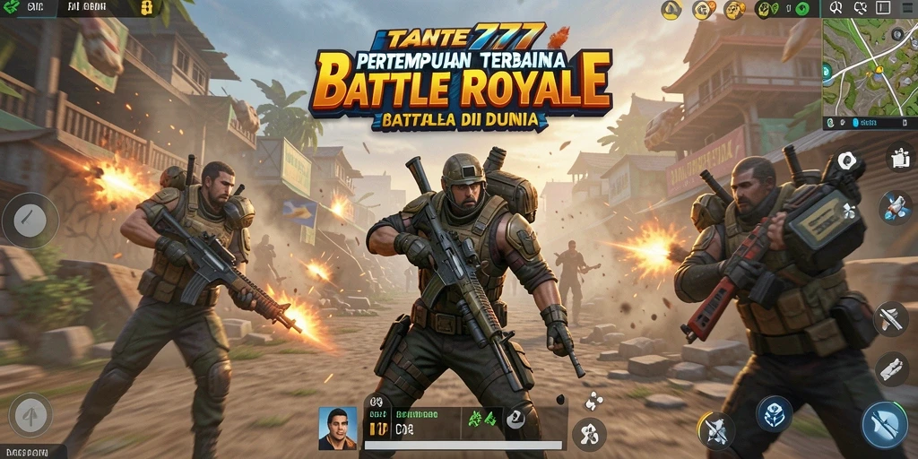 Screenshot utama TANTE777 menampilkan aksi pertarungan yang mendebarkan dalam Battle Royale.
