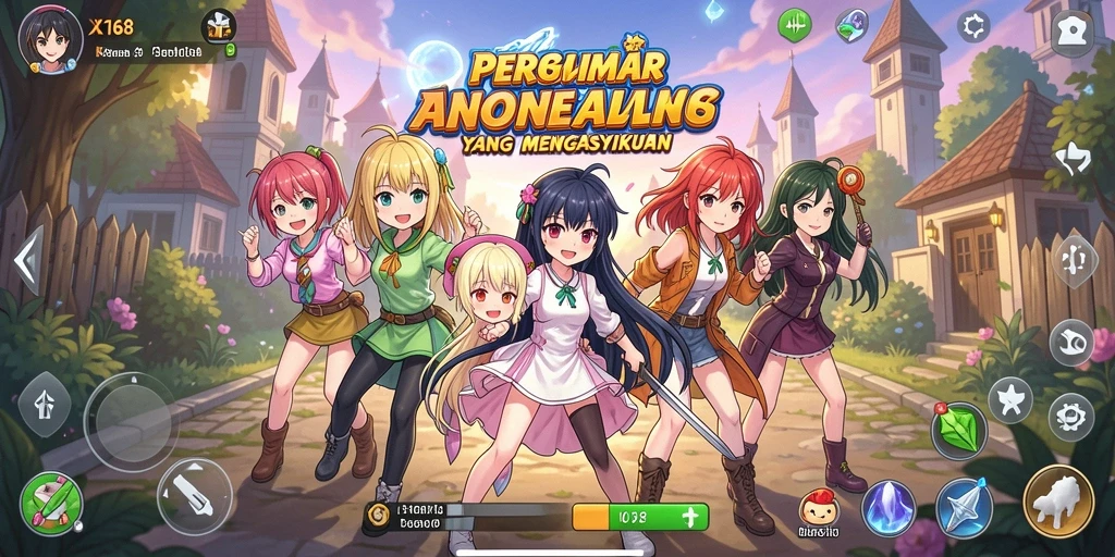 Tampilan menarik dari gameplay X168 dengan karakter anime yang menonjol.